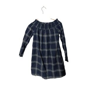 Abercrombie & Fitch Women Dress XS Blue Plaid Mini A-Line Off‎ Shoulder Smocked